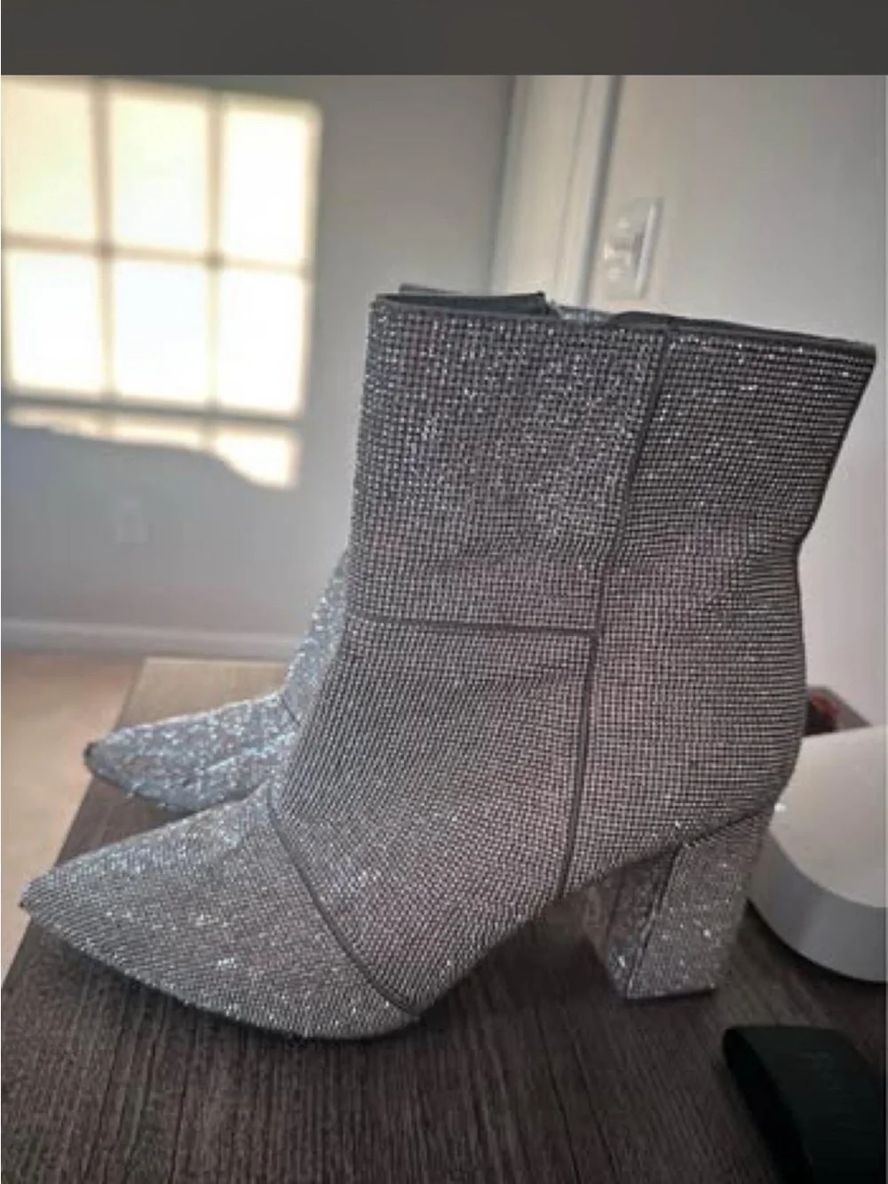 Steve Madden Silver Rhinestone Pointed Sock Booties